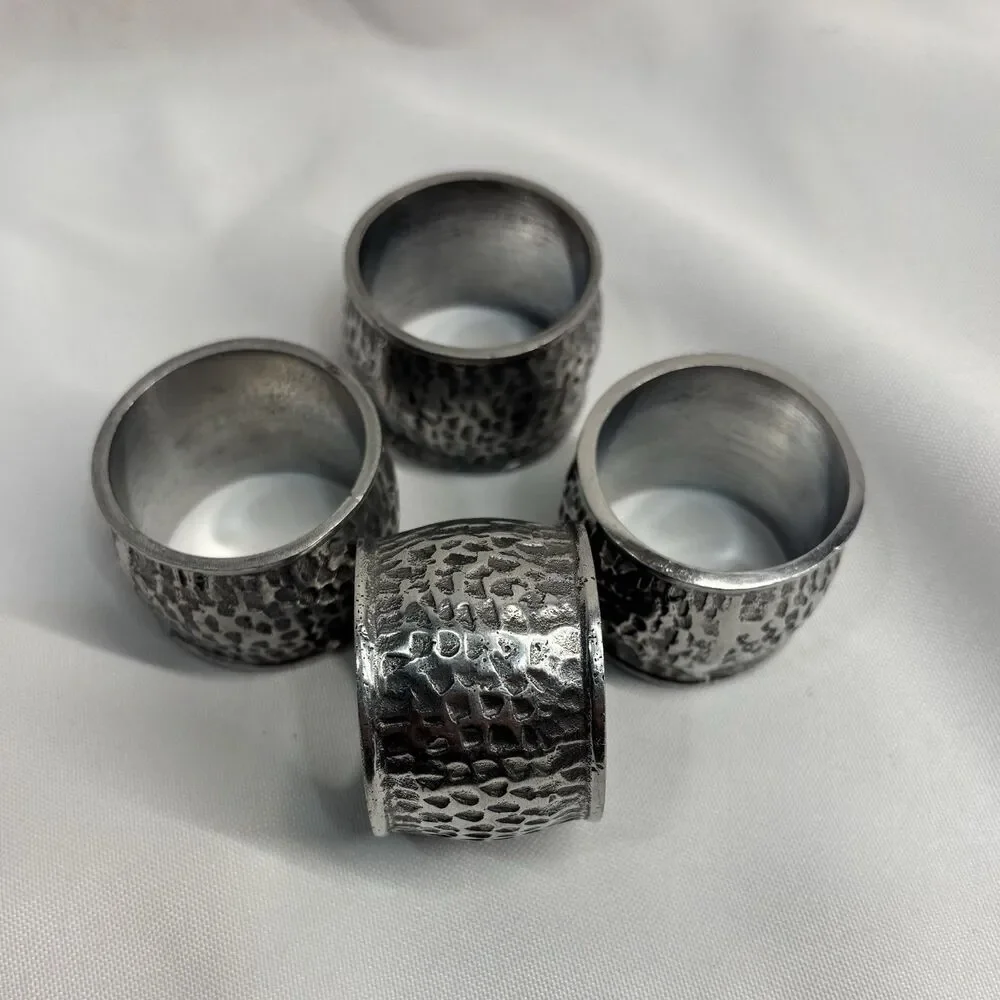 Pier 1 Hammered Metal Tone Metal Napkin Rings Table Decor Set Of 4  MCM Style